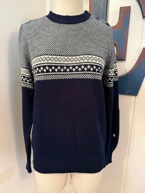 Etienne Aigner Vintage Navy and White Fair Isle Crewneck Sweater Sz M